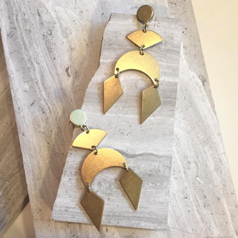 Brass Crescent Goddess Post Earrings